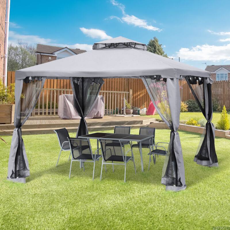 9.6' x 9.6' Patio Gazebo, Outdoor Canopy Shelter with 2-Tier Roof