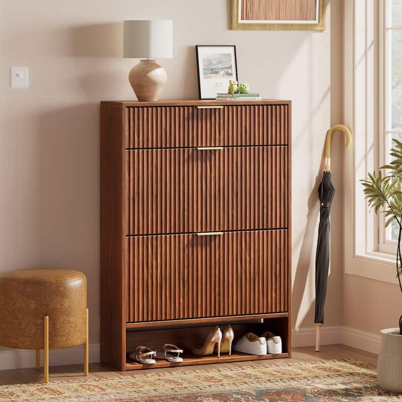 31.5''W Shoe Cabinet Storage with Drawer for Entryway, Fluted Slim Shoe Dresser