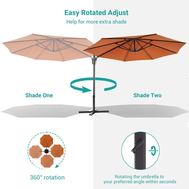 BONOSUKI 11FT LED Cantilever Patio Umbrella 360 Rotation w/Cross Base