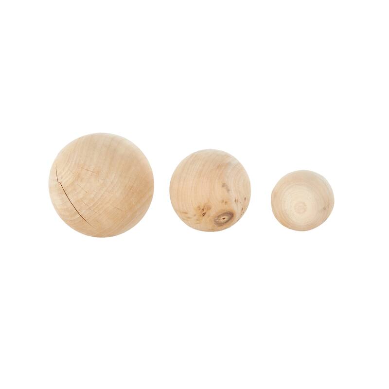Light Brown Wood Handmade Decorative Orbs & Vase Filler with Varying Sizes (Set of 3)