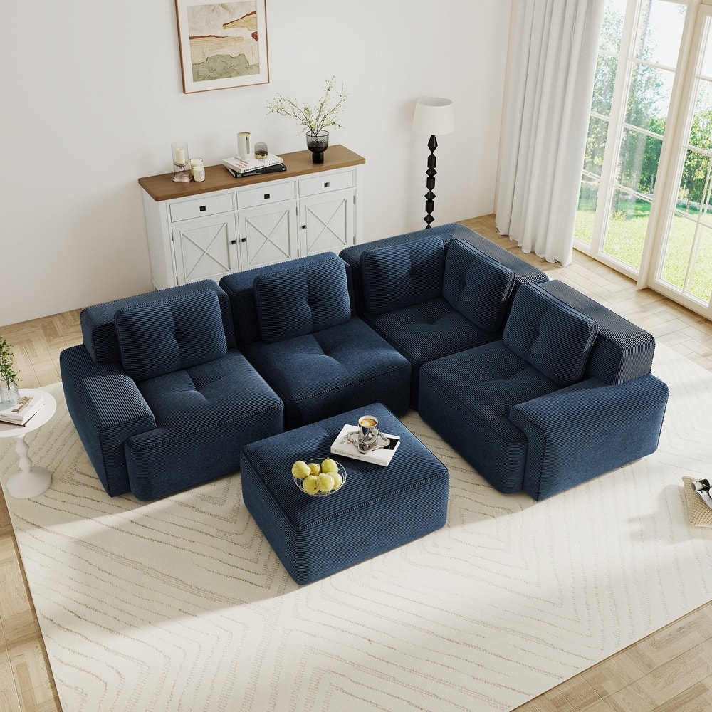 116.1" Corduroy Sectional Sofa with Movable Ottoman