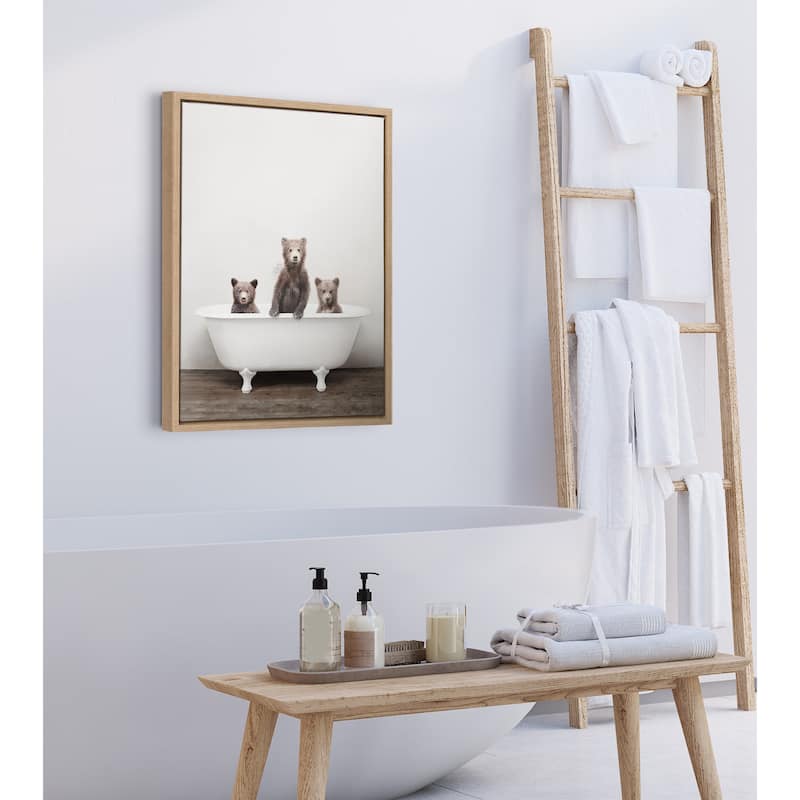 Kate and Laurel Sylvie Three Little Bears in Vintage Bathtub Framed Canvas by Amy Peterson