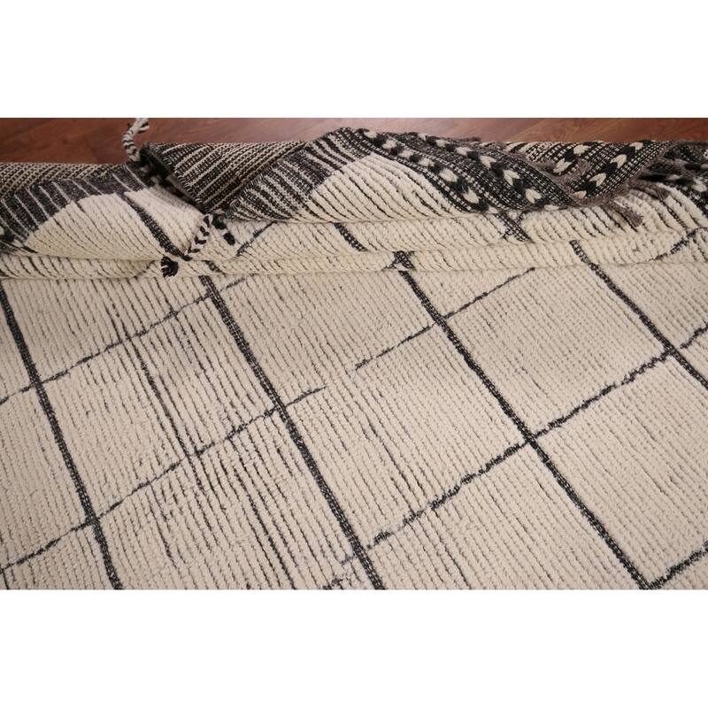 Checkered Moroccan Oriental Area Rug Hand-Knotted Wool Carpet - 8'11" x 12'9"