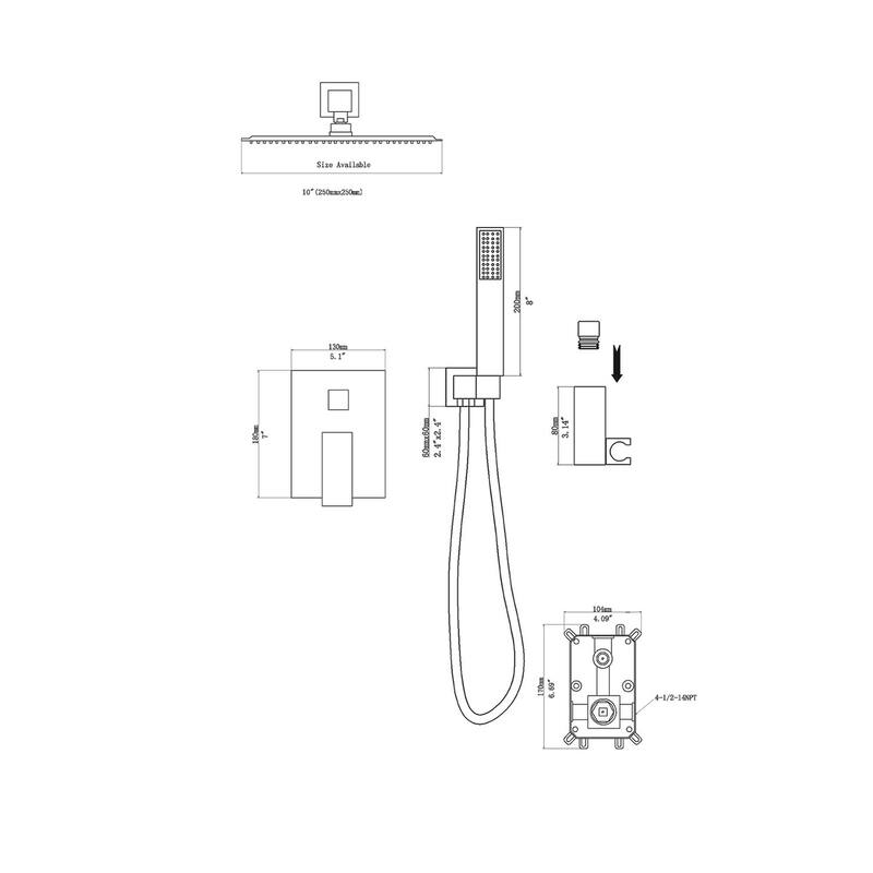 Topcraft 10-Inch Wall Mounted Square Shower System with Rough-in Valve - 10*10