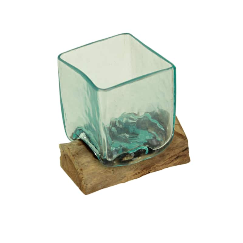 Teak Driftwood Square Bowl/Vase - 5.75" High - Home And Garden Decor