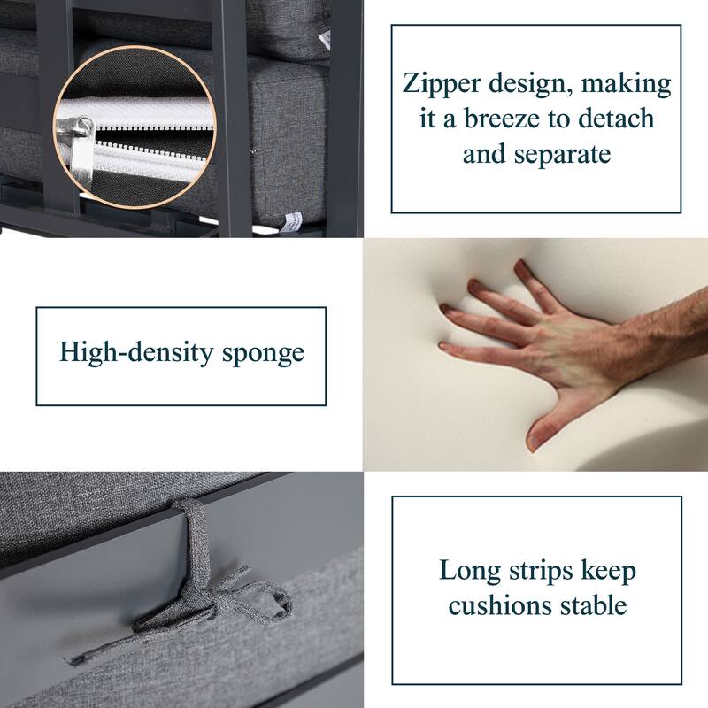 Chelsea 6-Piece Outdoor Patio Sectional Set in Black Aluminum with Removable Cushions for Backyard Garden and Patio Deck