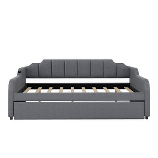 Full Size Upholstery Daybed with Trundle and USB Charging Design - Bed ...