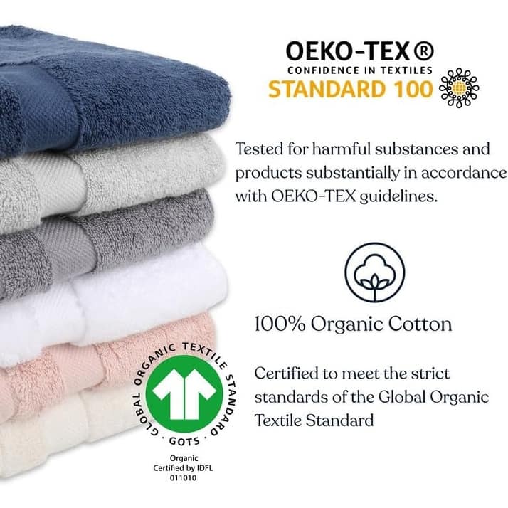 Delara Organic Cotton Luxuriously Plush Washcloths Pack of 6 |GOTS & OEKO-TEX Certified |650 GSM Long Staple | Quick Dry & Soft