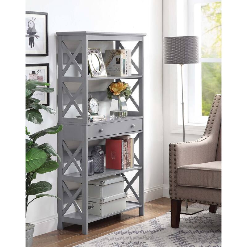 Ladder Bookcase with 4 Open Shelves and Bottom File Drawer for Organized Home or Office Storage - 31.5