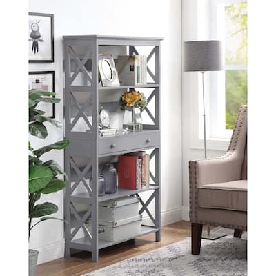 Ladder Bookcase with 4 Open Shelves and Bottom File Drawer for Organized Home or Office Storage - 31.5