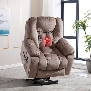 Oversized Power Assist Lift Recliner Chair With Massage and Heating with 2 Concealed Cup Holders for Elderly