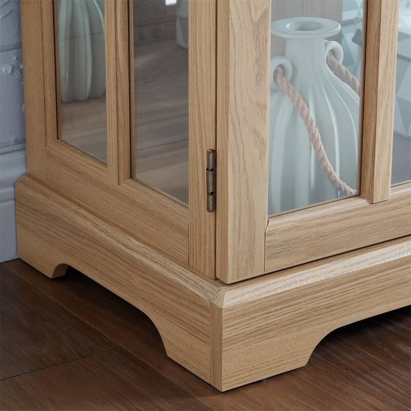 LED Glass Antique Curio Display Cabinet Showcase with Lattice Doors