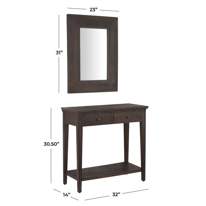 Black Wood Rustic Console Table with Mirror (Set of 2) - 31", 31"H