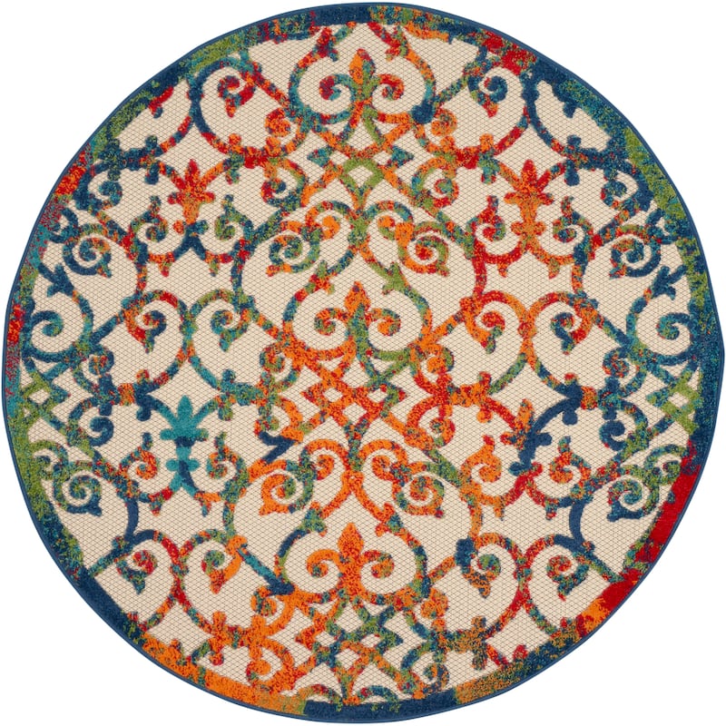 Nourison Alice Indoor/Outdoor Trellis Area Rug - 4' x Round - Multicolor