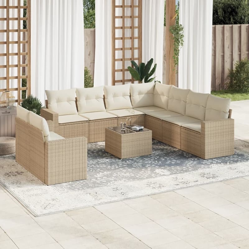 vidaXL Garden Sofa Set Beige PE rattan, powder-coated steel, tempered glass - 21.7 x 21.7 x 14.6