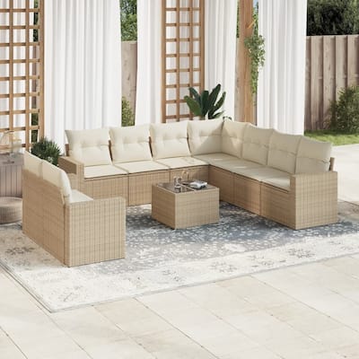 vidaXL Garden Sofa Set Beige PE rattan, powder-coated steel, tempered glass - 21.7 x 21.7 x 14.6
