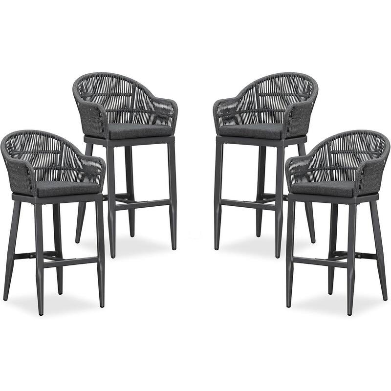 PURPLE LEAF Outdoor Counter Bar Stools Set of 4 Patio Aluminum Barstools with Back and Cushions Metal Modern Wicker Chairs