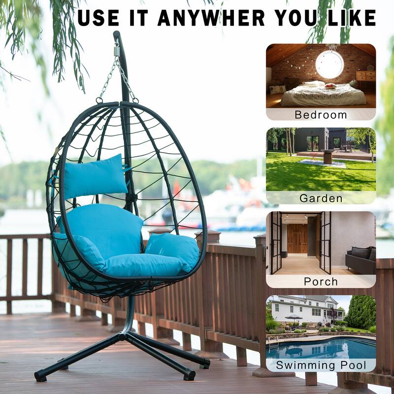 Wicker Hanging Egg Chair with Stand for Home Balcony - 77