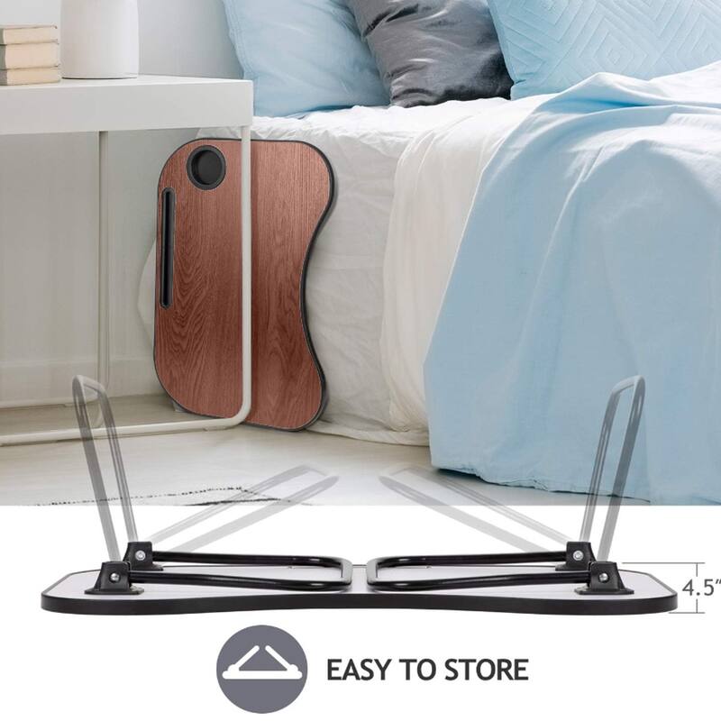 Wood and Metal Design Foldable Laptop Desk with Cup Groove