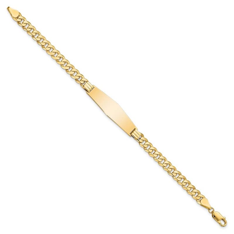 Curata 9mm 14k Yellow Gold Engravable Curb Link Soft Diamond Shape ID Bracelet