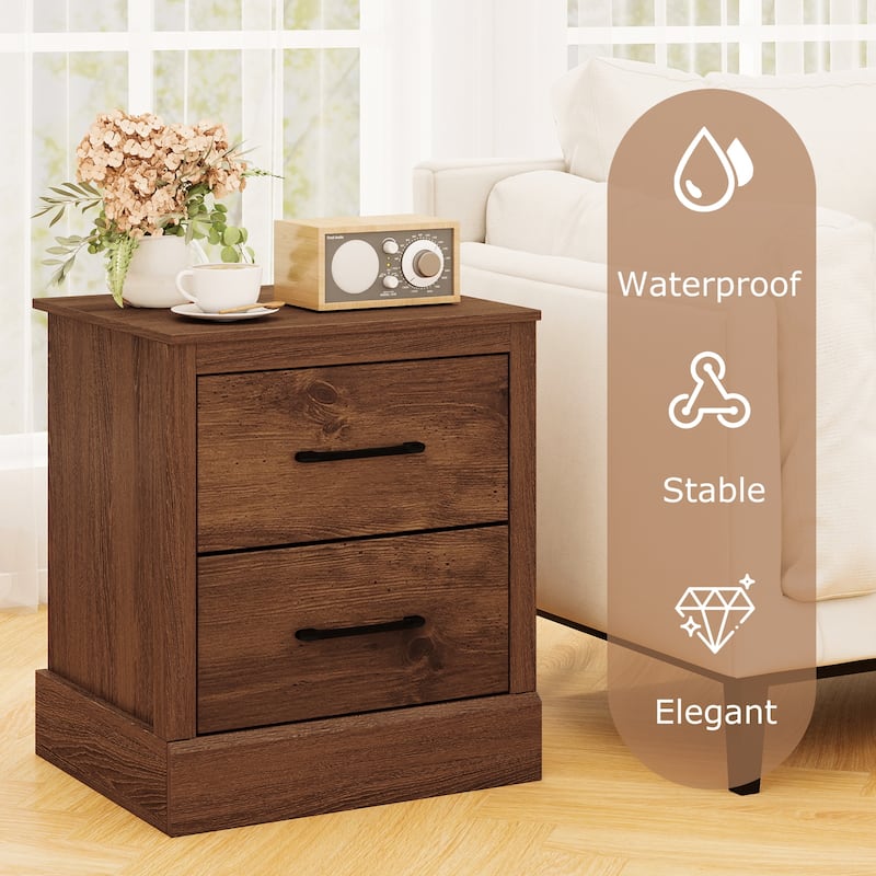 Gymax Set of 2 Drawer Nightstand Bedside Table Compact Sofa End Table