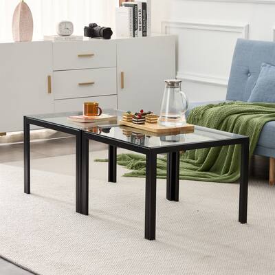 Square Modern Tempered Glass Finish Coffee Table (Set of 2)