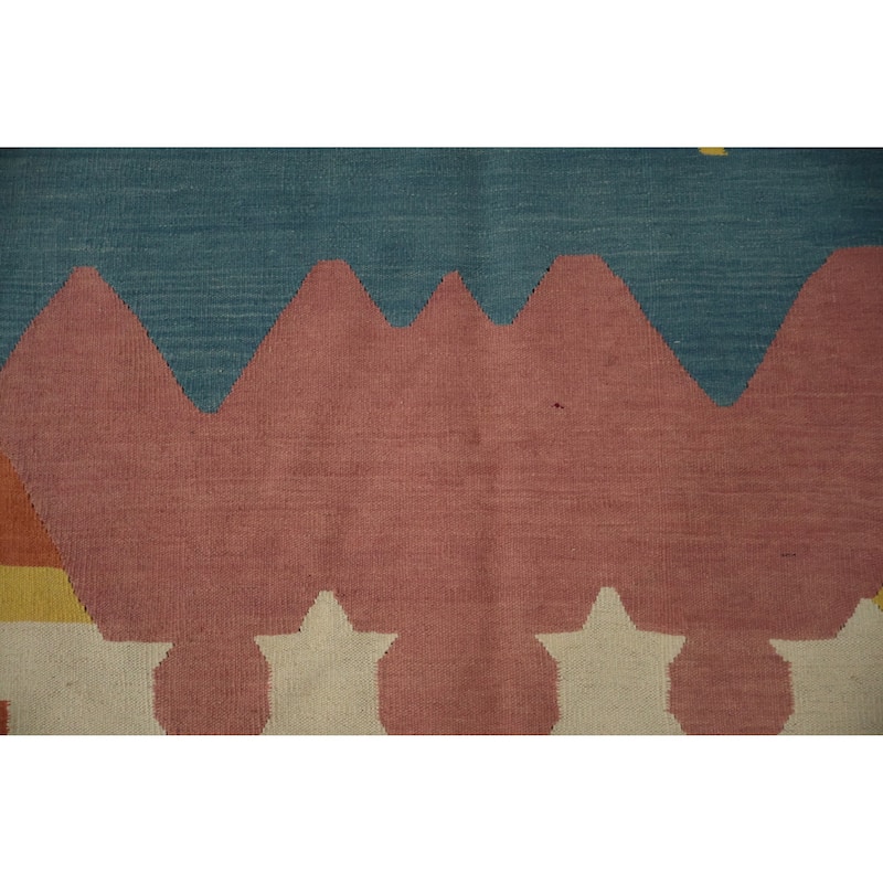 Hand Woven Oriental 100% Wool Carpet Southwestern Modern Multi-Colored Kilim Area Rug - 9' 8'' X 6' 10''