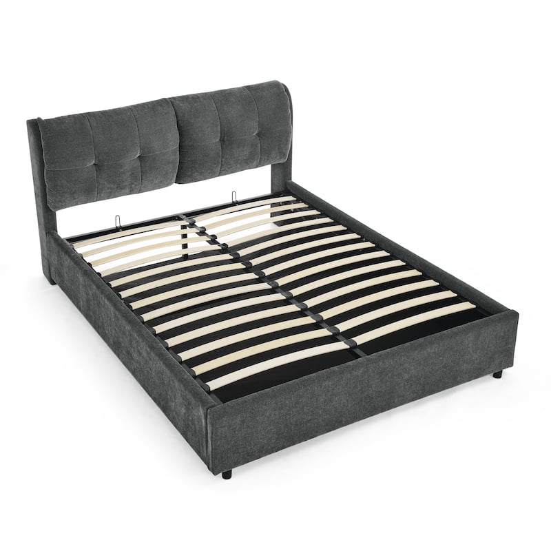 Storage Upholstered Hydraulic Platform Bed with Integrated Headboard