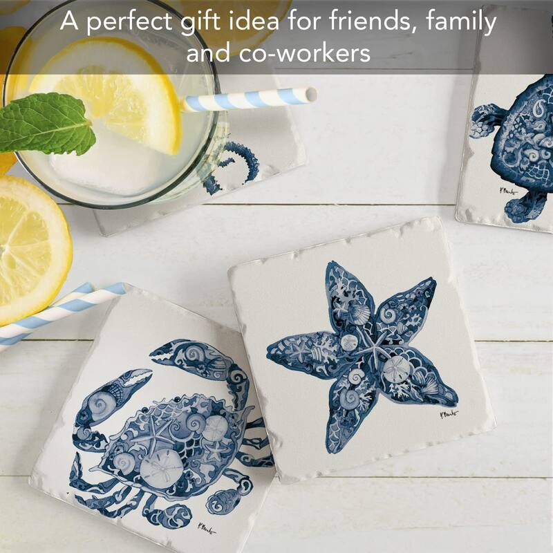 CounterArt Nassau Sea Life Multi-Image Absorbent Stone Coasters with Protective Cork Backing, 4 Pack, Made in The USA