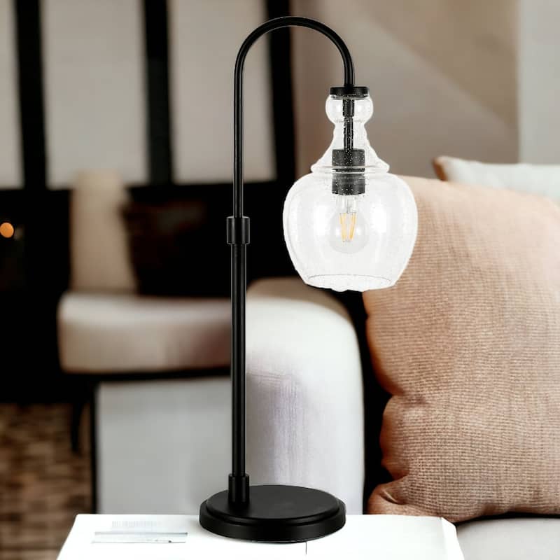 Metal Arched Table Lamp with Clear Glass Dome Shade and LED Bulb