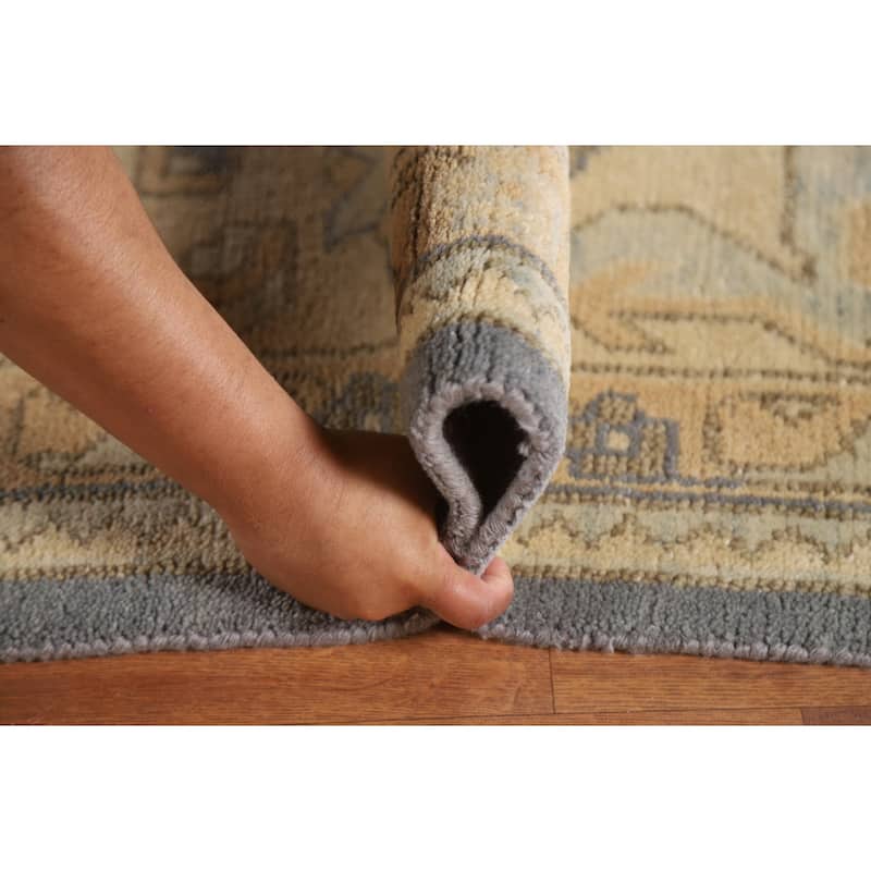 Blue Oushak Area Rug Handmade Oriental Wool Carpet - 9'1"x 11'9"