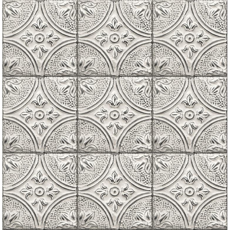 Brewster Houston White Tin Tile Wallpaper - 20.5in x 396in x 0.025in