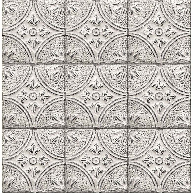 Brewster Houston White Tin Tile Wallpaper - 20.5in x 396in x 0.025in