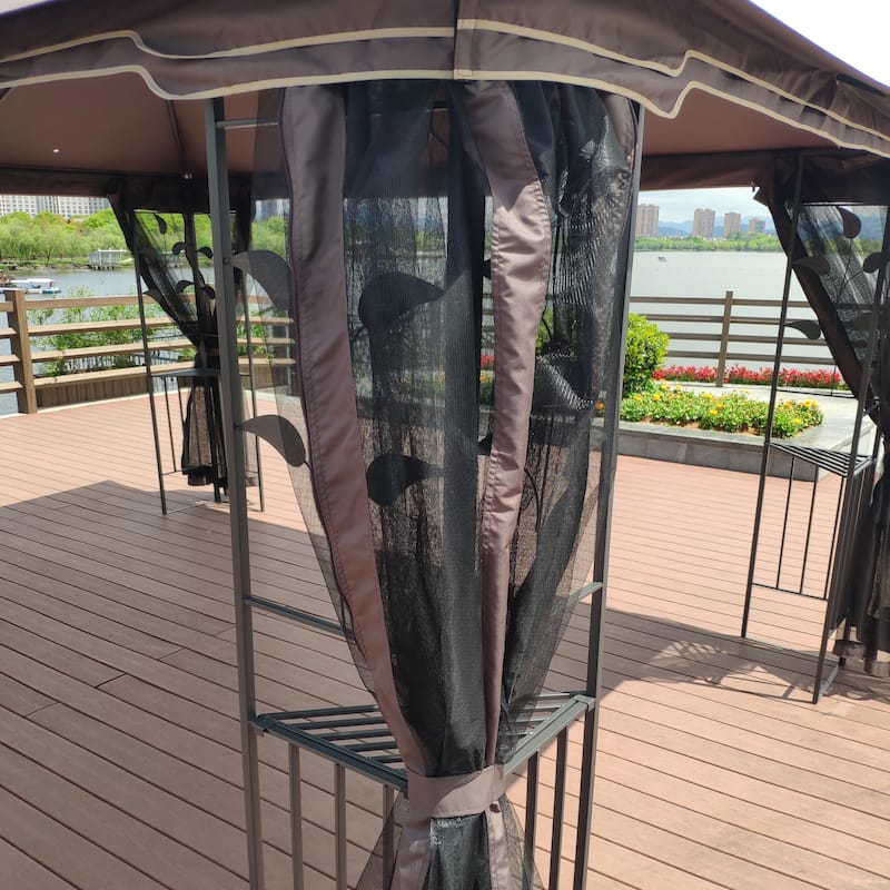 13x10 FT Patio Steel Gazebo, Canopy Tent with Ventilated Double Roof, Mosquito Netting & Privacy Screens for Garden, Backyard