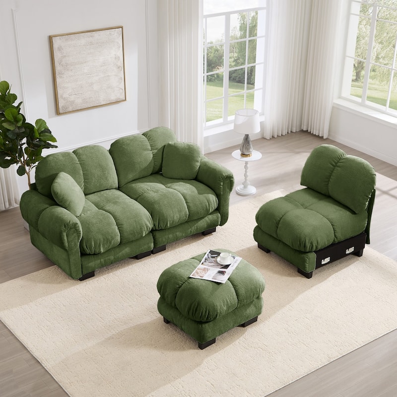 103.9" Modular Chenille Sectional Sofa with Pillows and Quilted Cushions