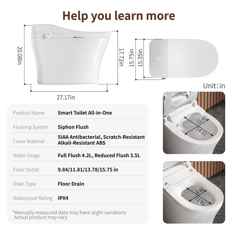Smart Toilet Bidet One Piece Elongated with Built In Tank. Auto Open Close. Heated Seat. Warm Water. Dryer. CSA Certified