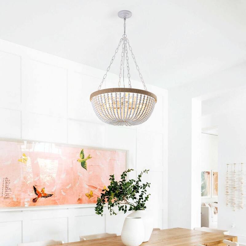 23.6 Inch Boho Rattan Pendant Light with 5-Tier Chandelier