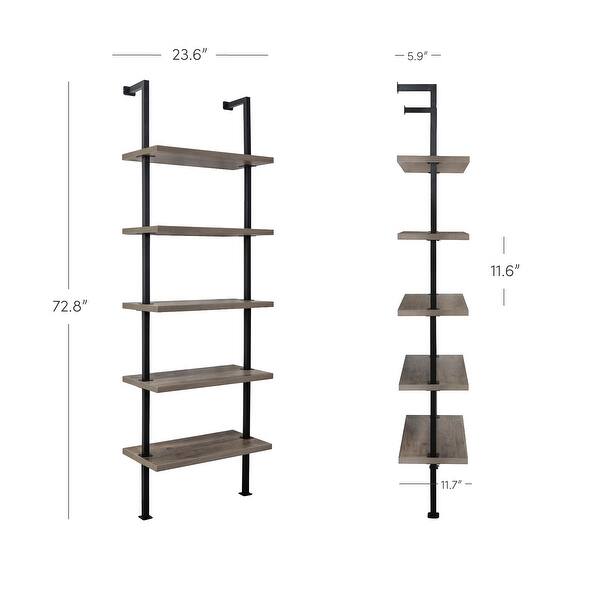dimension image slide 6 of 12, Nathan James Theo 5-Shelf Ladder Bookcase Wood with Metal Frame