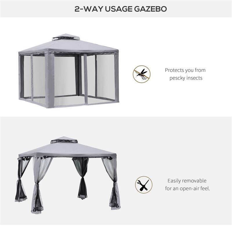 Outsunny 9.6'x9.6' Patio Gazebo, Outdoor Canopy Shelter w/2-Tier Roof
