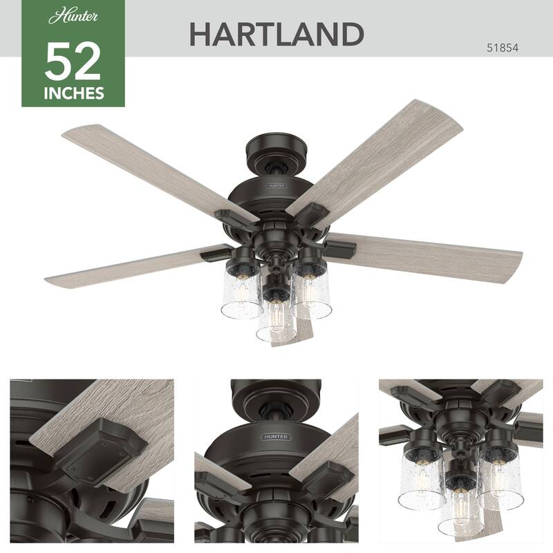 Hunter 52" Hartland Ceiling Fan with LED Light and Handheld Remote - Modern Farmhouse, Transitional