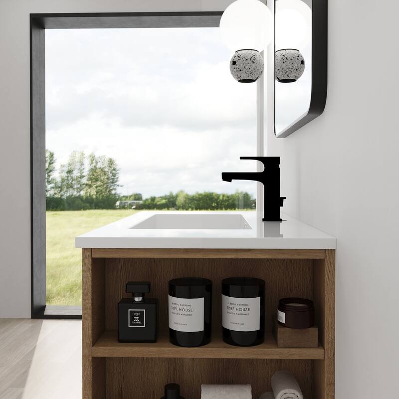 30 Inch Wall Mounted Plywood Bathroom Vanity with Resin Basin and Drawers