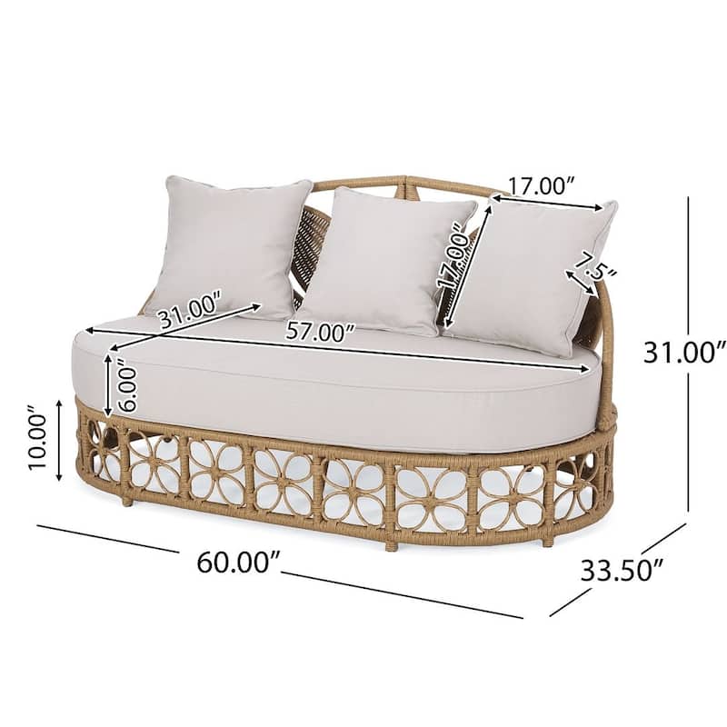 Light Brown Outdoor Daybed Woven Wicker, Water-Resistant Cushions by Christopher Knight Home