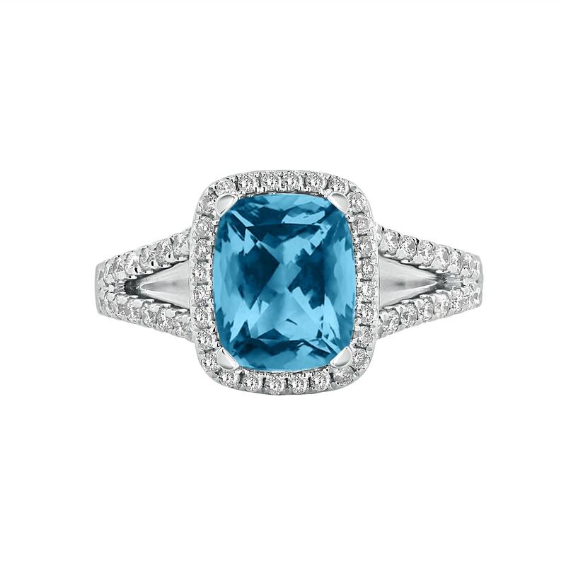 Auriya 1 5/8ct Cushion-cut Sky Blue Topaz and Halo Diamond Engagement Ring 3/8cttw 14K Gold