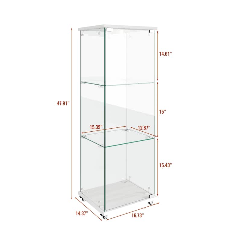 Glass Display Cabinet with Doors & Locks, Acrylic Shelves, Floor Standing Storage Showcase for Home or Office