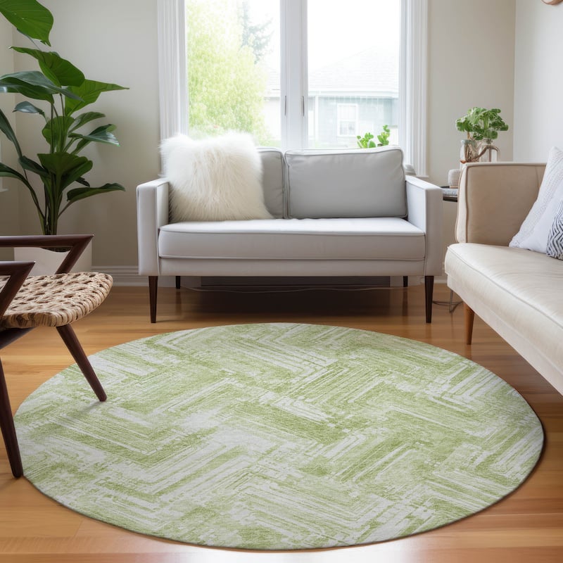 Machine Washable Indoor/ Outdoor Chantille Modern Chevron Rug - Green - 8' x 8'