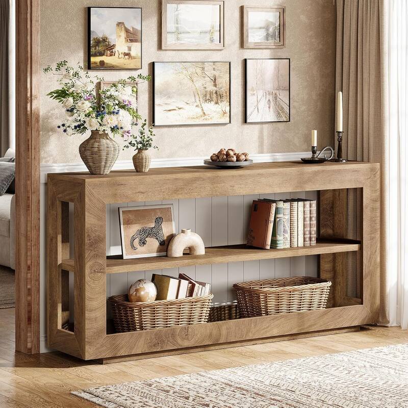63" Console Table with 3-Tier Storage Shelf for Entryway, Hallway, Living Room