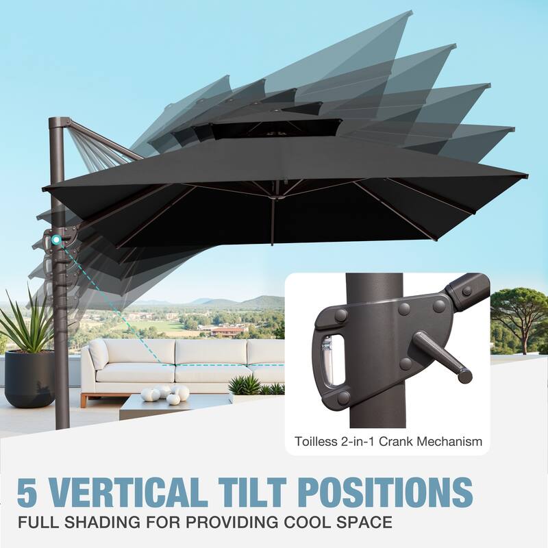 VredHom Outdoor Patio 10 x 13 FT Cantilever Umbrella Double Top