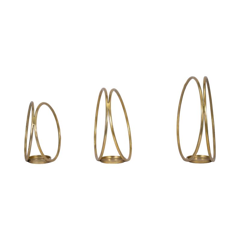 Sagebrook Home Modern Round Metal Double Ring Candle Holder, Set of Three - 16" x 8" x 16" - 16" x 8" x 16"