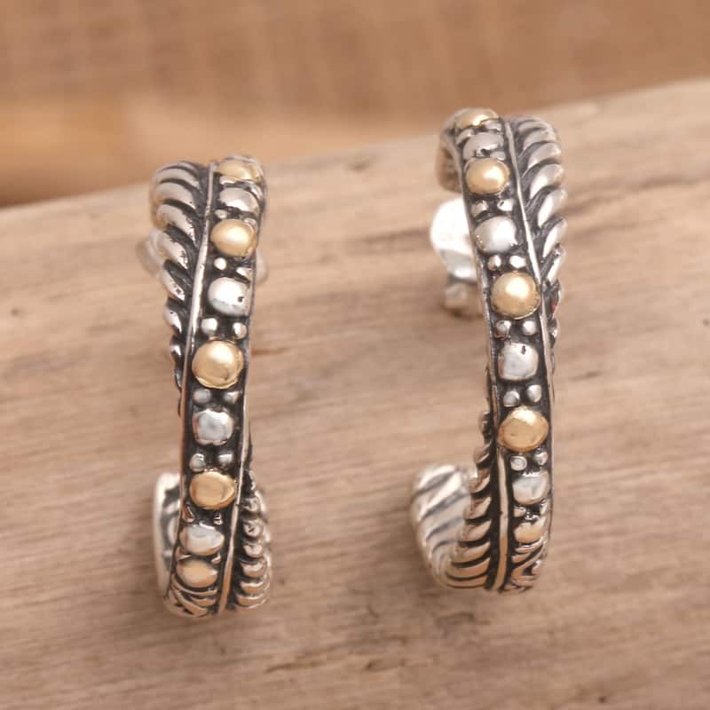 Novica Handmade Flashing Lights Gold-Accented Half-Hoop Earrings - Gold