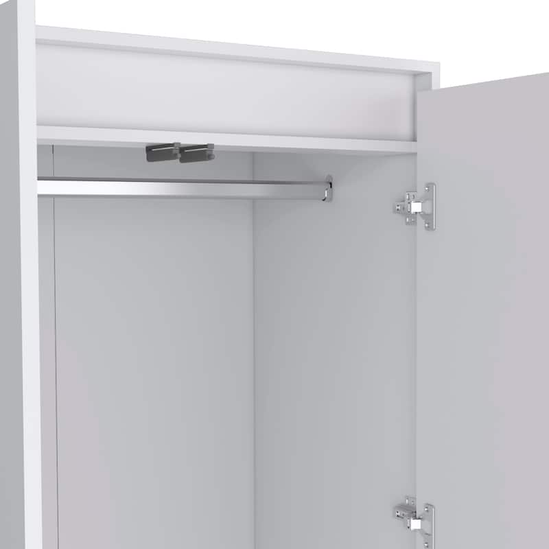 20.47" Modern Double-door Armoire with Two Drawers and Hanging Rod for Bedroom